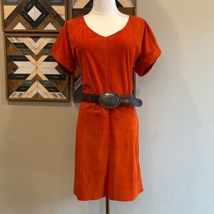 Vintage Ralph Lauren Collection Suede Short Sleeve V-Neck Mini Dress size 6